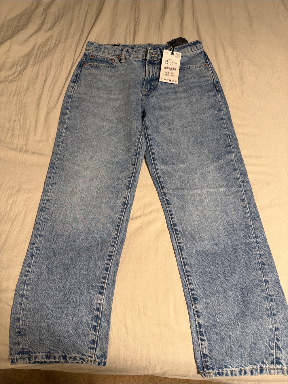 Zara womens Relaxed Straight-Leg Jeans in Light Blue